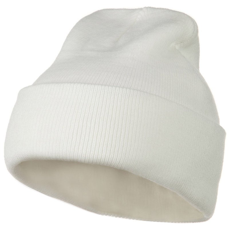 Mega Cap MG 12 Inch Long Knitted Beanie (White OSFM) - Image 1